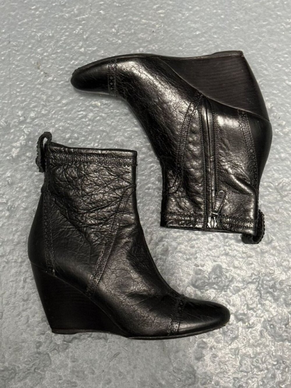 BALENCIAGA Black Crinkle Leather Wedge Ankle Boots Booties Sz IT 36 US 6